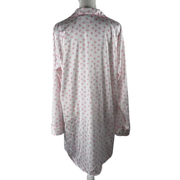 TABITHA WEBB Sleepwear  Silky White & Pink Heart Print Sleep Shirt Size … - Picture 3 of 7